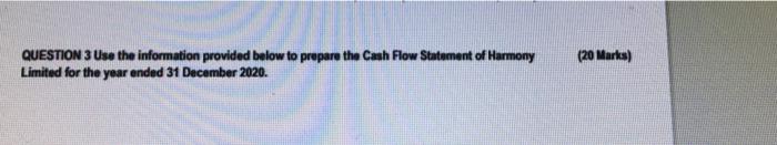  QUESTION 3 Use the information provided below to prepare the Cash