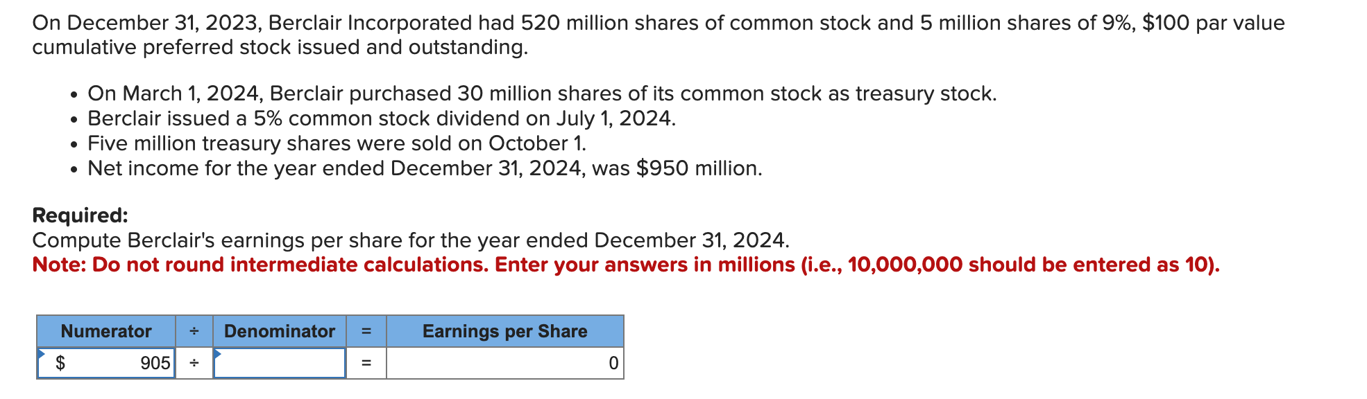  On December 31,2023, Berclair Incorporated had 520 million shares of common