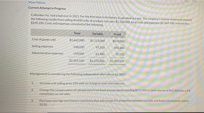  View Policies Current Attempt in Progress Cullumber Inc. had a bad