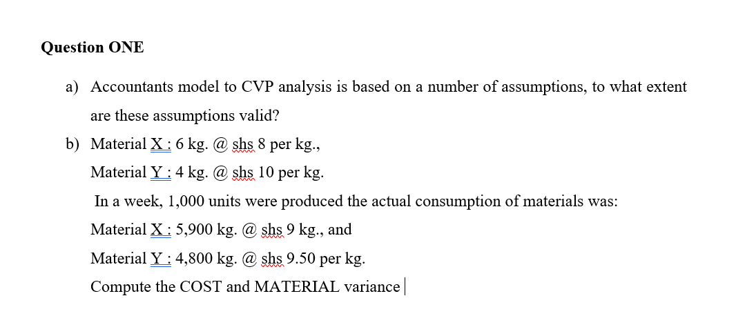  Question ONE a) Accountants model to CVP analysis is based on