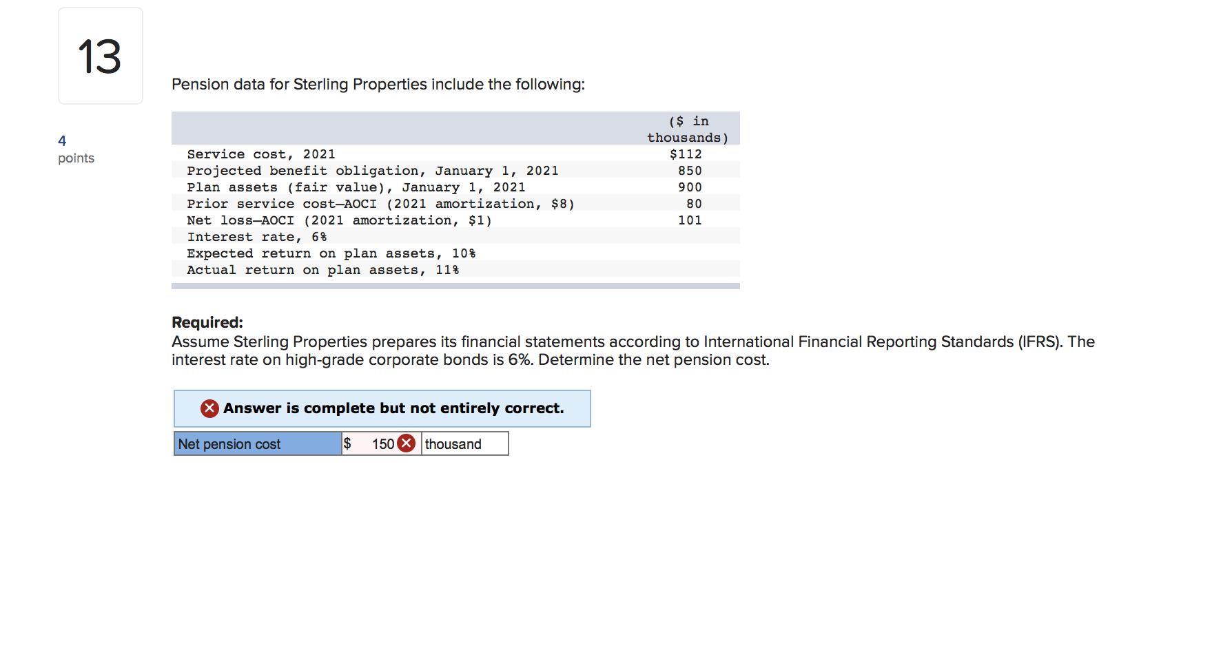 The answer is not 150 or 82 13 Pension data for Sterling
