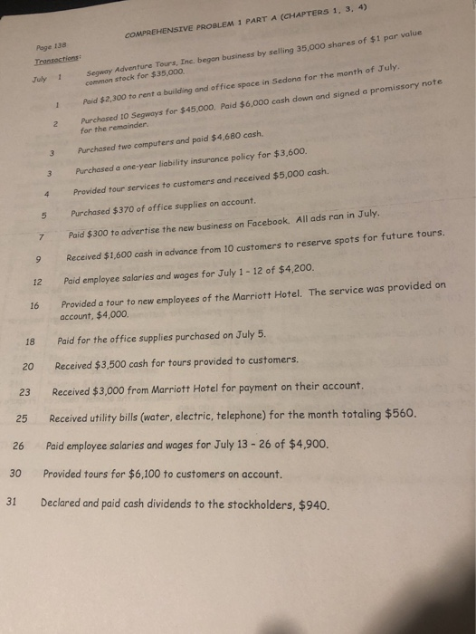 (1) Prepare you bart of accounts for the appropriate account titles to