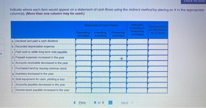  Check my work Indicate where each item would appear on a