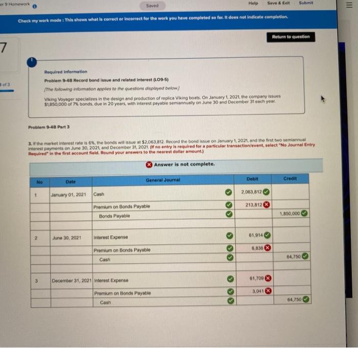  er 9 Homework Save & Exit Help Saved Submit Check my