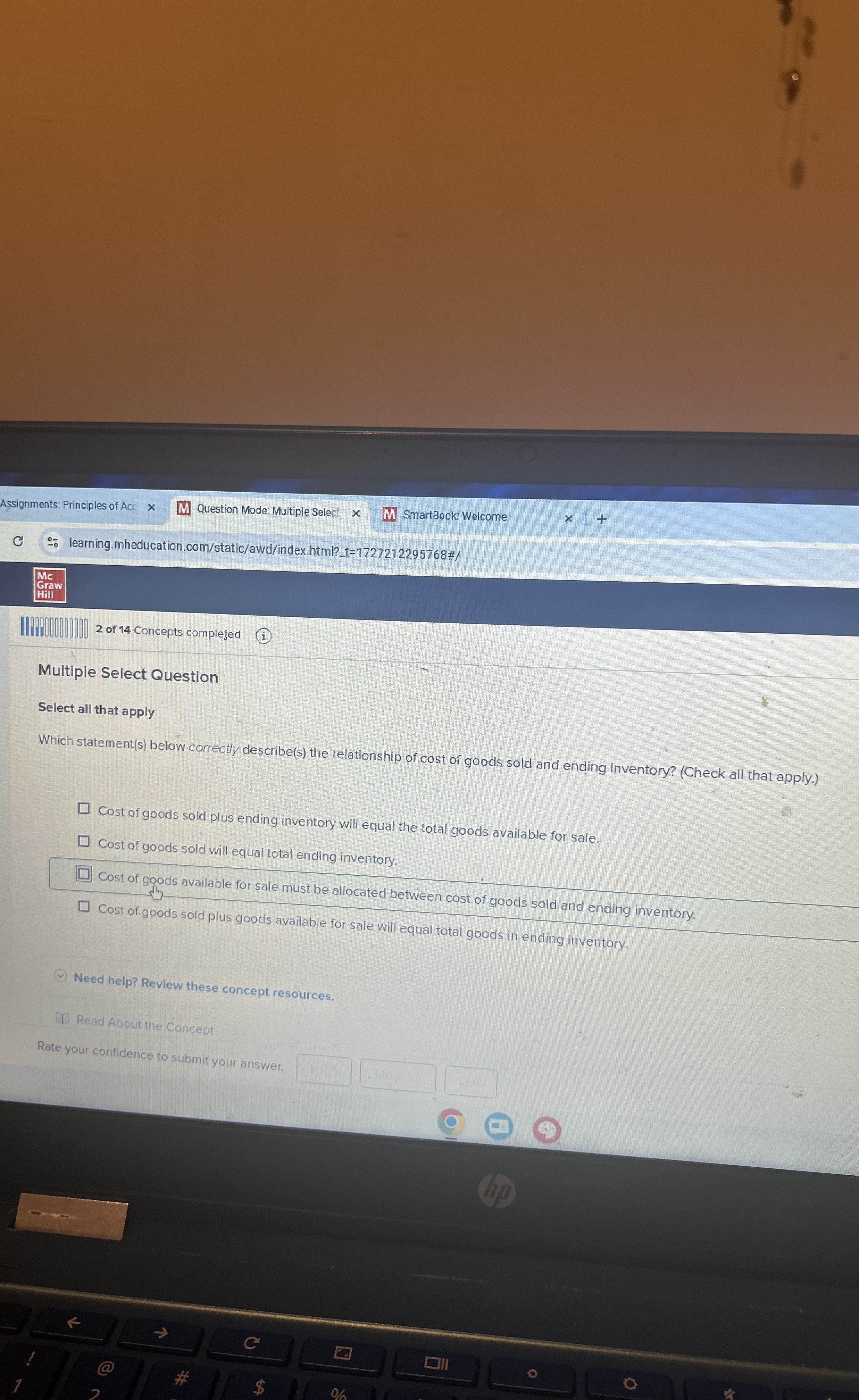  2 of 14 Concepts complefed Multiple Select Question Select all that