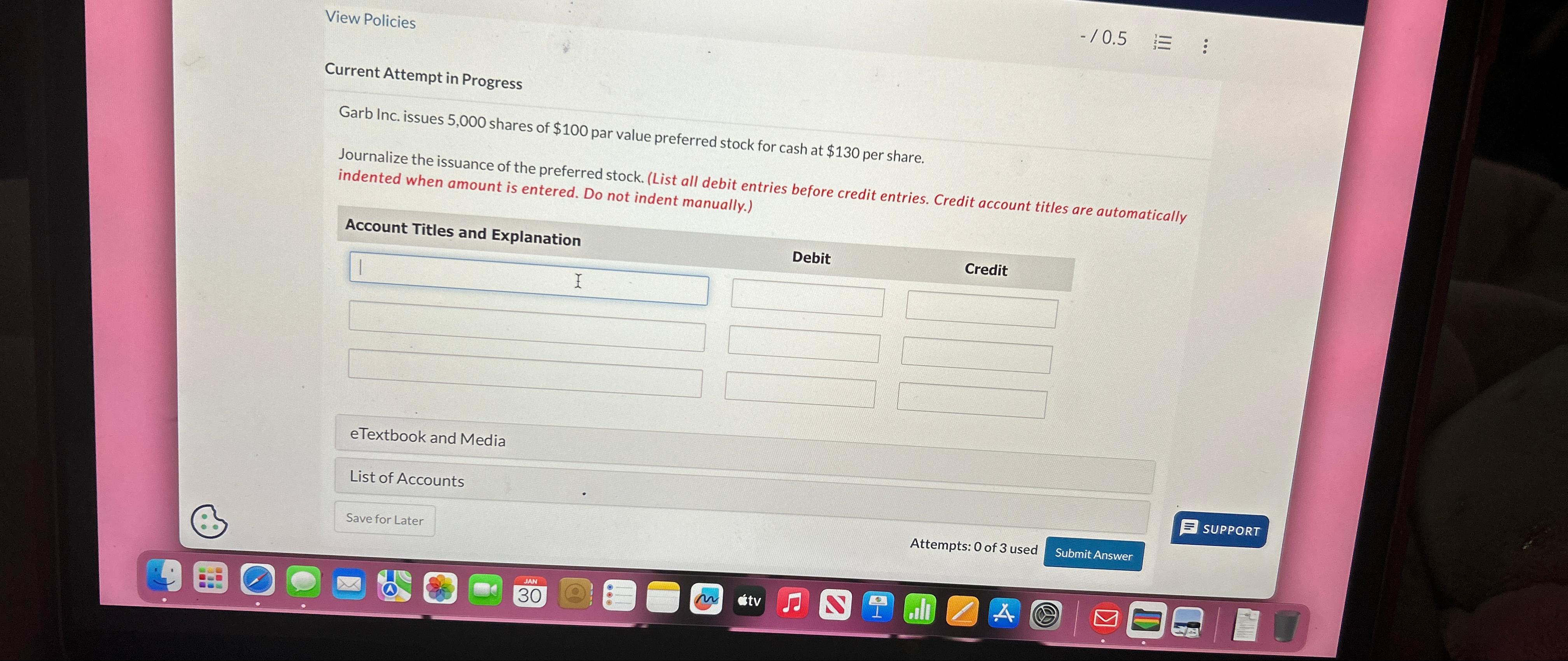  View Policies -0.53i-=,vdots Current Attempt in Progress Garb Inc. issues 5,000