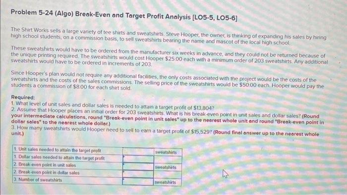 Can you help me with filling out the chart? Problem 5-24 (Algo)