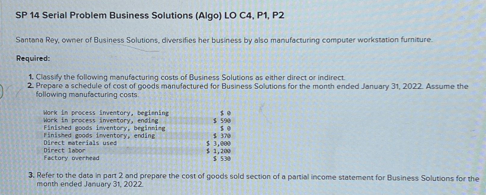  SP 14 Serial Problem Business Solutions (Algo) LO C4, P1, P2