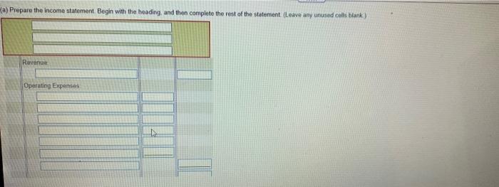  (a) Prepare the income statement Begin with the heading, and then