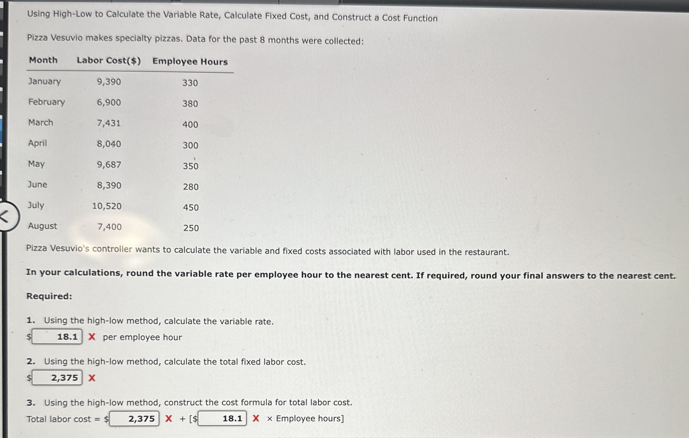  Using High-Low to Calculate the Variable Rate, Calculate Fixed Cost, and