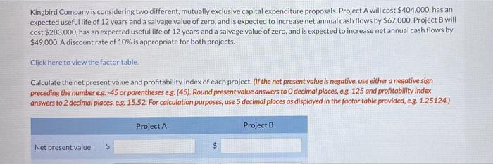 Can you please help me with this one Kingbird Company is considering
