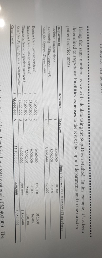 Using the Step-Down Method for this problem. What would be the total