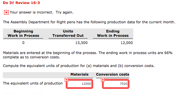 Do It! Review 16-3 Your answer is incorrect. Try again. The