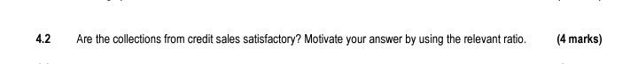 the following questions: 4.2 Are the collections from credit sales satisfactory? Motivate