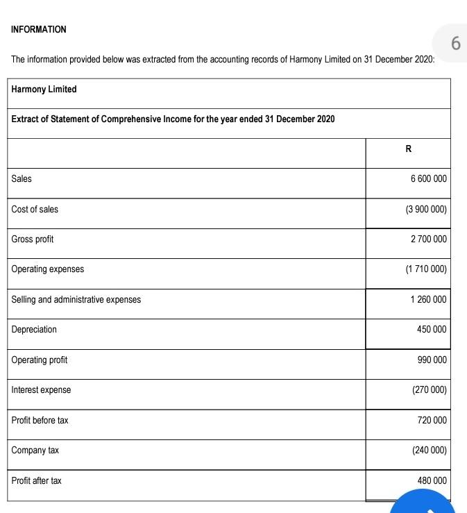 3 Use the information provided below to prepare the Cash Flow Statement
