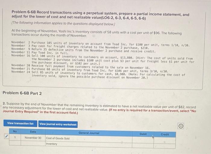  Problem 6-6B Record transactions using a perpetual system, prepare a partial