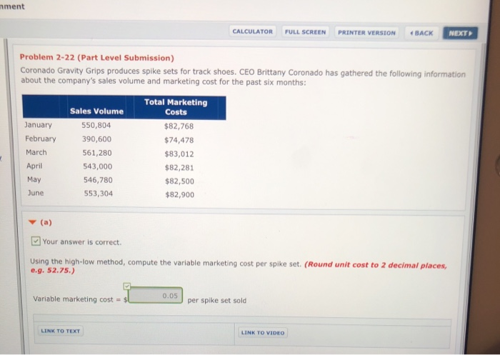  mment CALCULATOR FULL SCREEN PRINTER VERSION BACK NEXT Problem 2-22 (Part