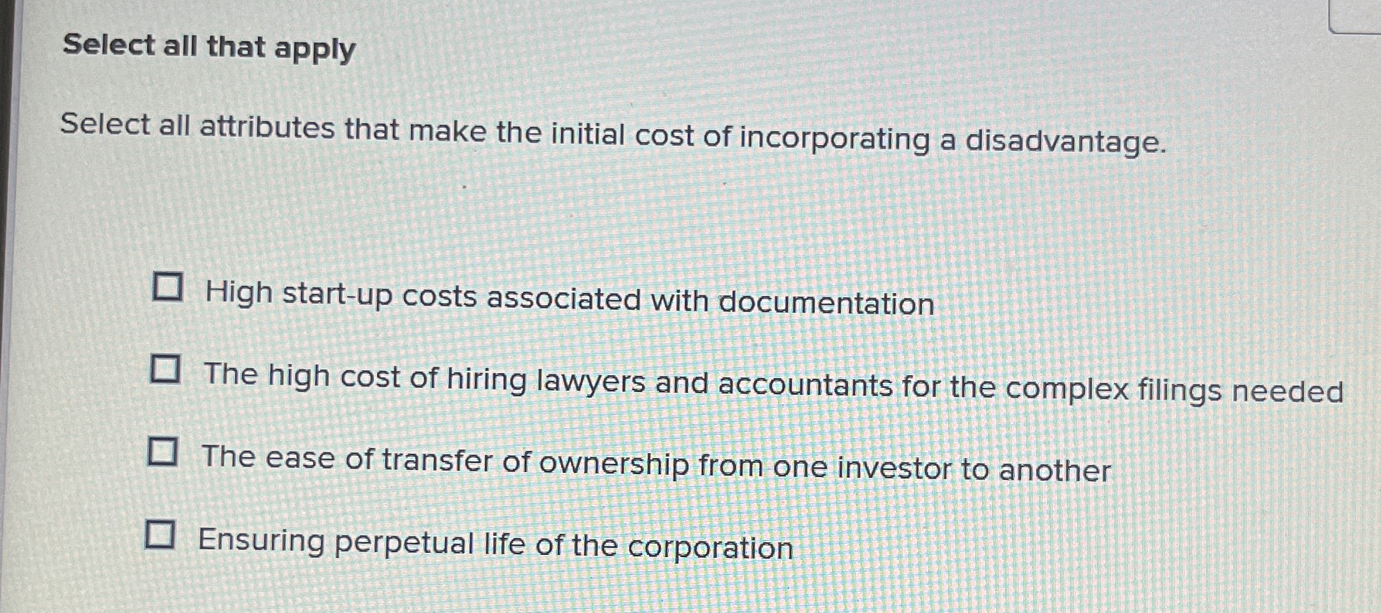  Select all that apply Select all attributes that make the initial