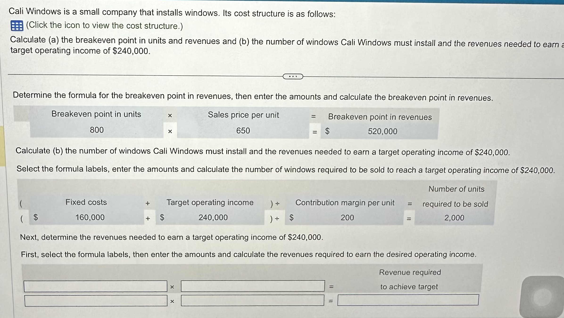  Need help asap please, Data table Selling price from each window