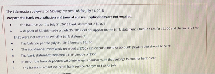  . The information below is for Moving Systems Ltd. for July