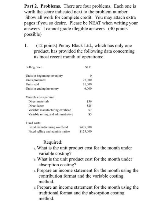 need help as soon as possible please ! Part 2. Problems. There