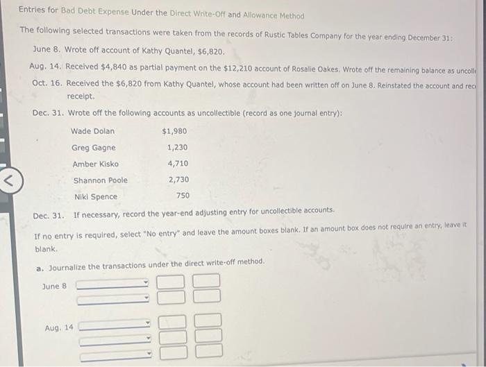 answer this question please its cropped Entries for Bad Debt Expense Under