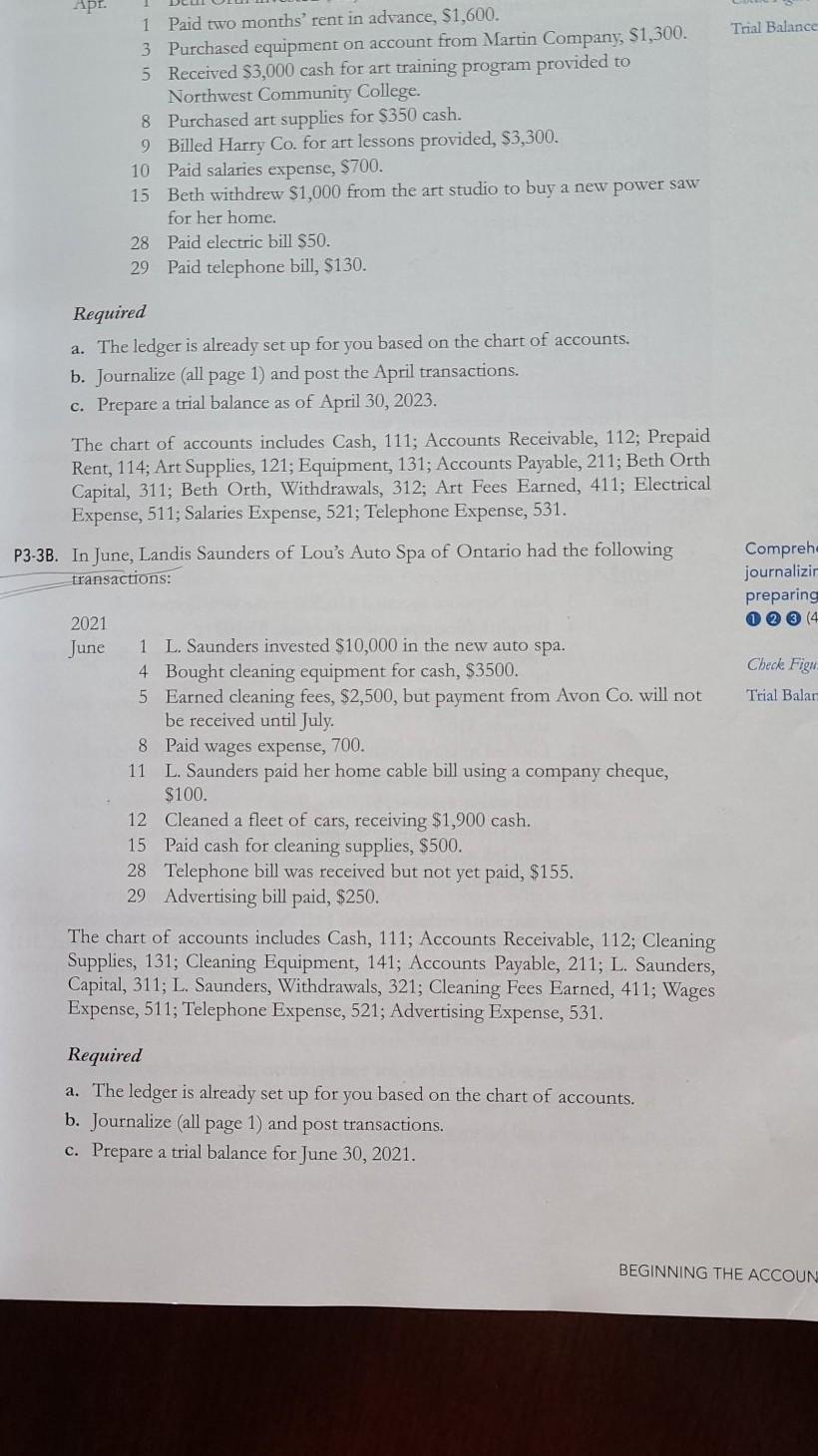 Spa of Ontario had the following Cleaning equipment Comprehensive problem: journalizing, gosting,