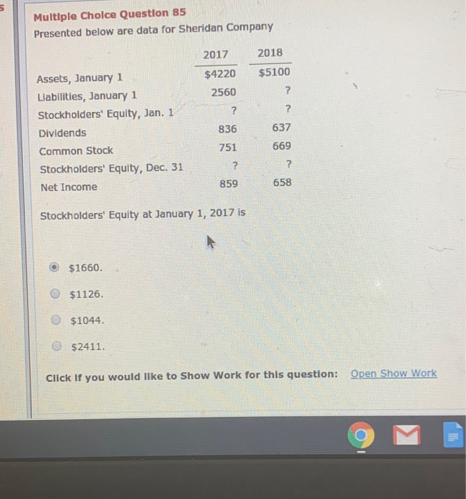 Multiple Cholce Question 85 Presented below are data for Sheridan Company