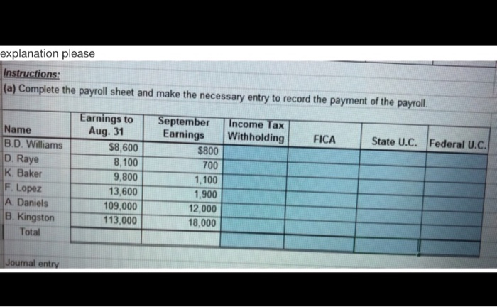  explanation please Instructions: (a) Complete the payroll sheet and make the