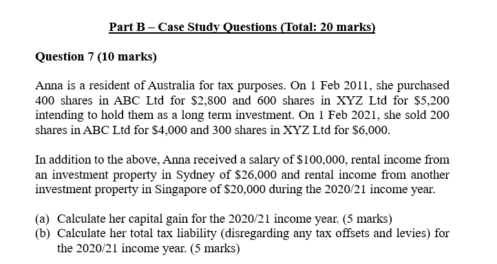 Part B - Case Study Questions (Total: 20 marks) Question 7