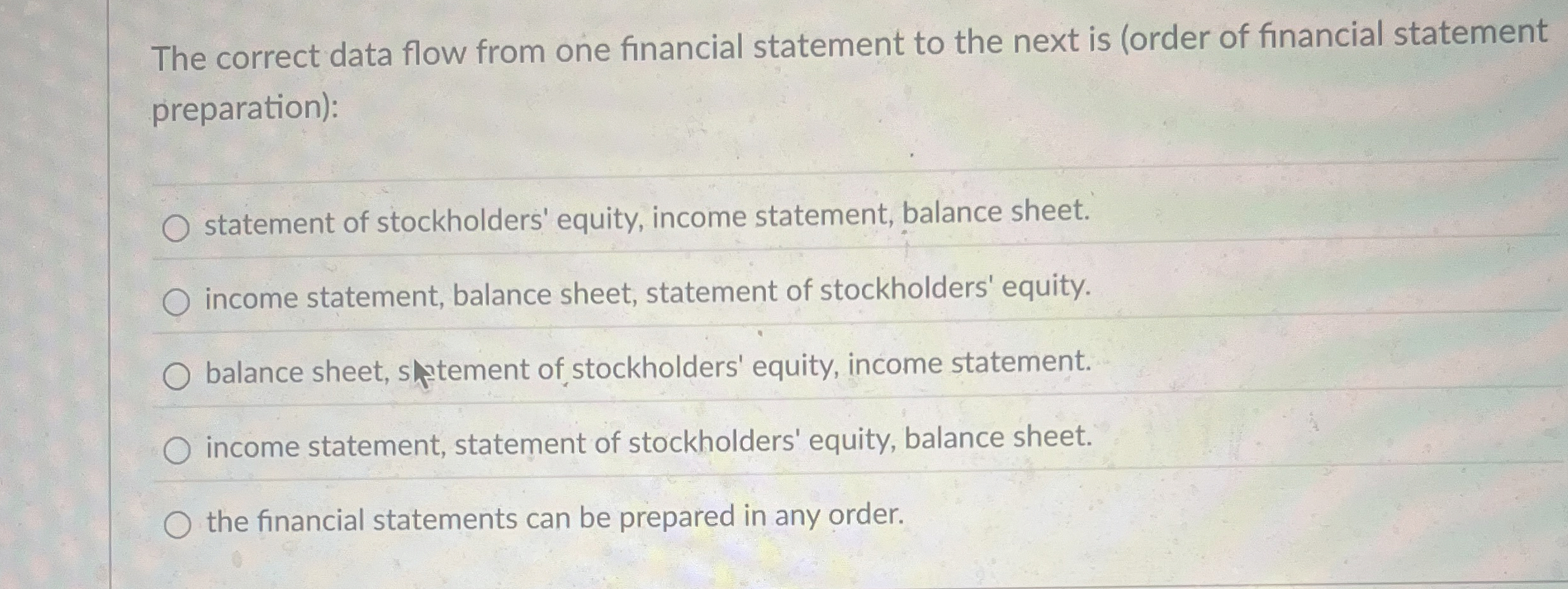  The correct data flow from one financial statement to the next