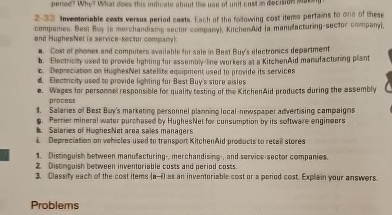  2-34 Invemoriable cests versus period casts. Each of the folowing cost
