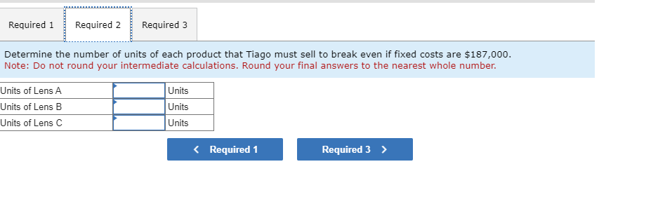 of camera lens. Its product mix and contribution margin per unit follow: