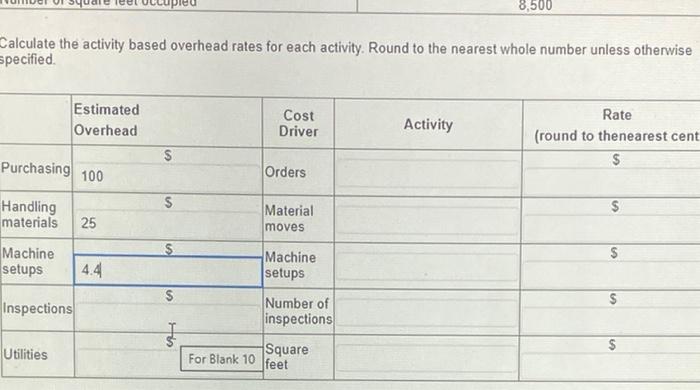 Handling materials $33,350 Machine setups $70,500 Inspections $26,000 Utilities $50,000 They are