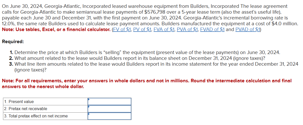  On June 30,2024, Georgia-Atlantic, Incorporated leased warehouse equipment from Builders, Incorporated