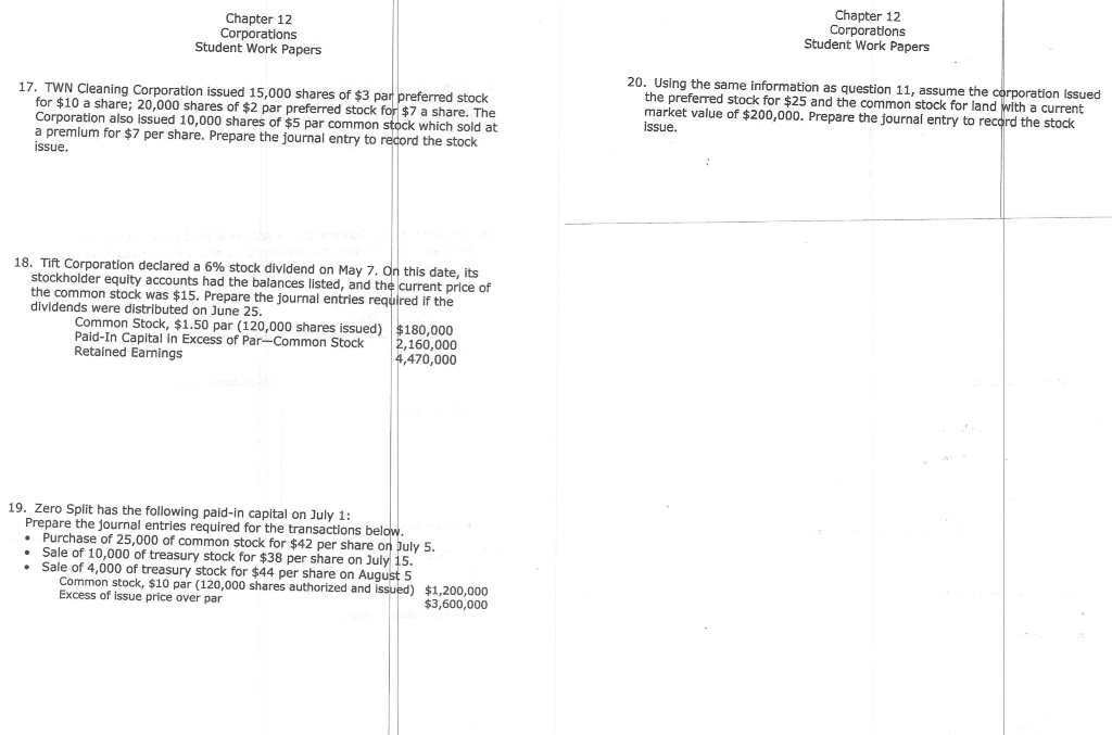 Chapter 12 Corporations Student Work Papers Chapter 12 Corporations Student Work