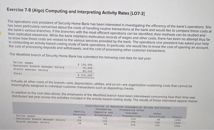  Exercise 7-8 (Algo) Computing and Interpreting Activity Rates (L07-3) The operations