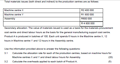 X, Machine centre Y and an Assembly centre) and 2 service centres