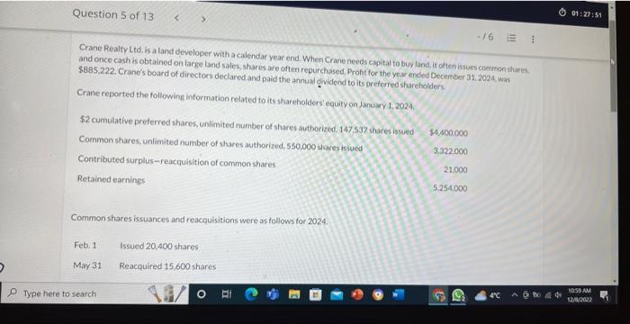 q5t Crane Realty Ltd, is a land developer, with a calendar year