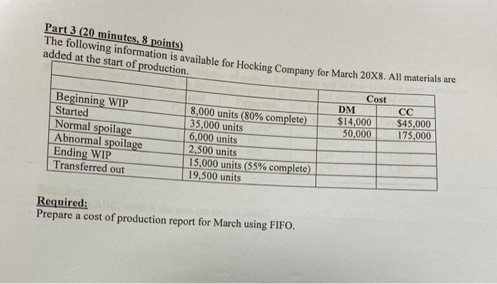  pls solve i dont have much time Part 3 (20 minutes,
