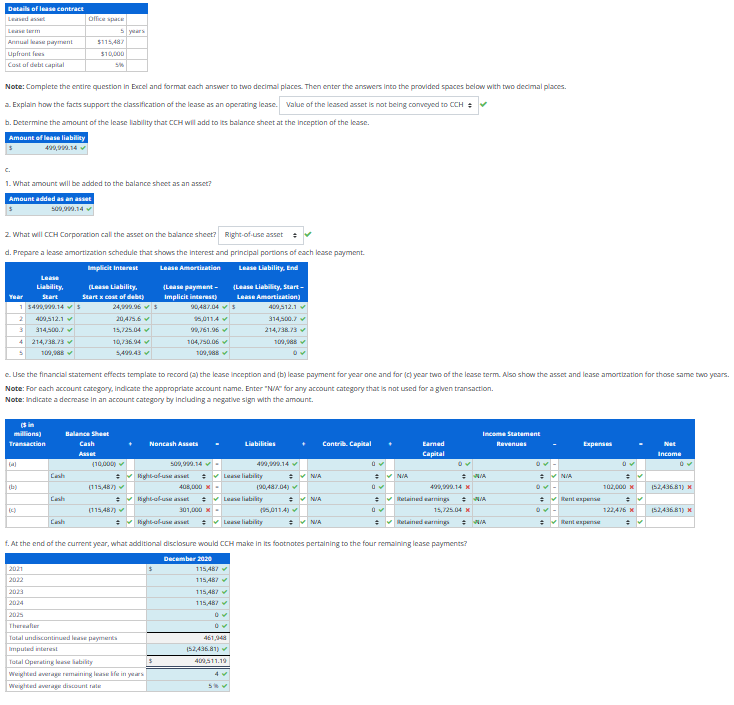  Note: Complete the entire question in Ercel and format each answer