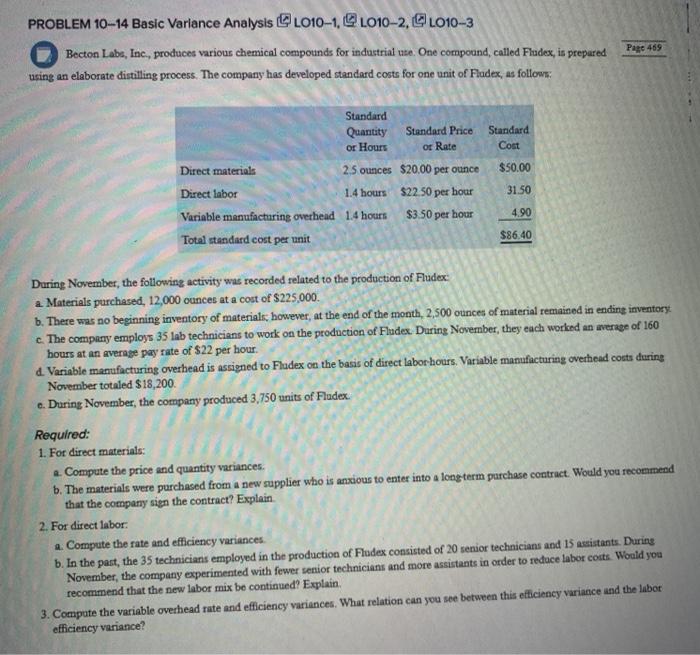 a file upload PROBLEM 10-14 Basic Variance Analysis L010-1L010-2, L010-3 Becton Labs,