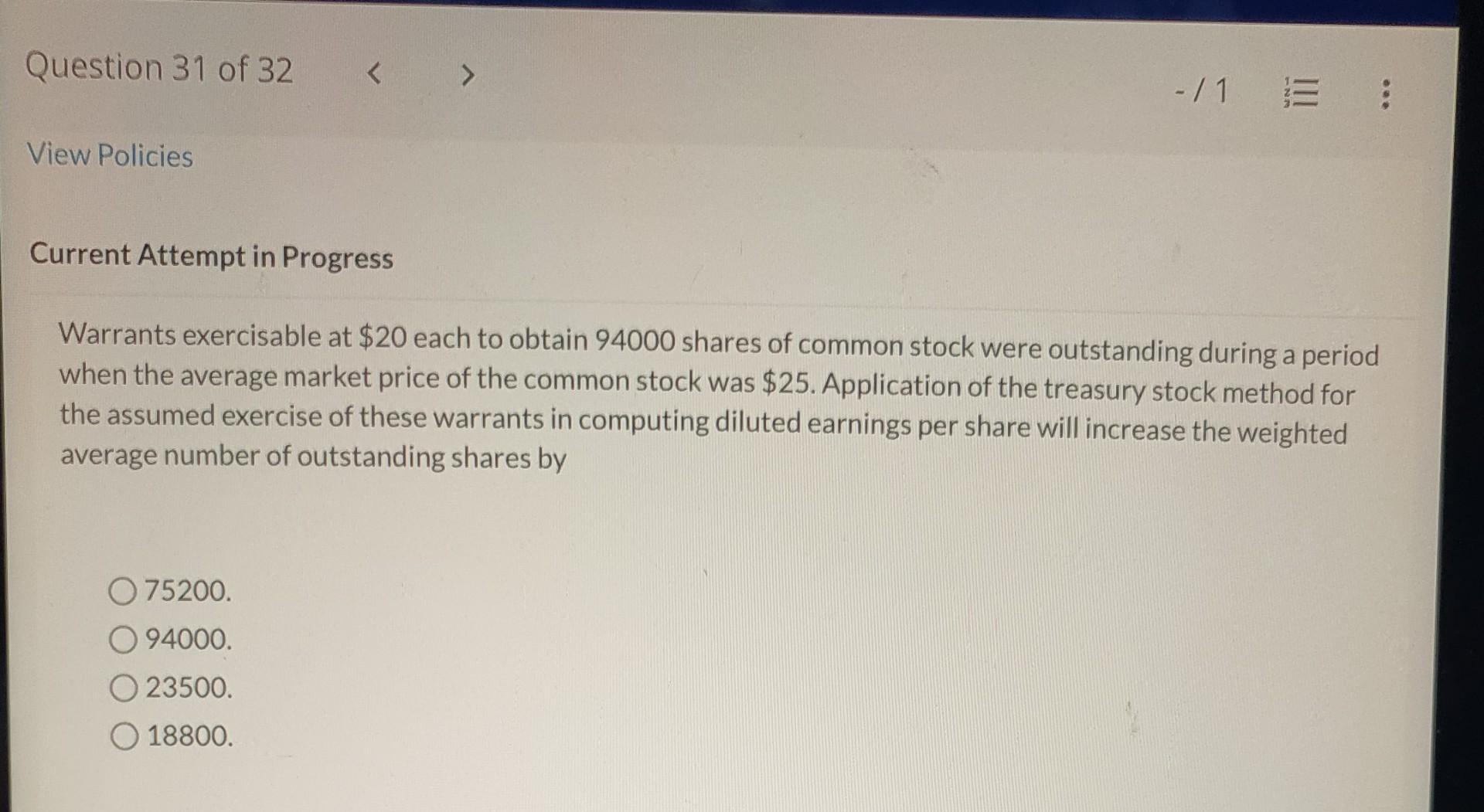 Current Attempt in Progress Warrants exercisable at $20 each to obtain