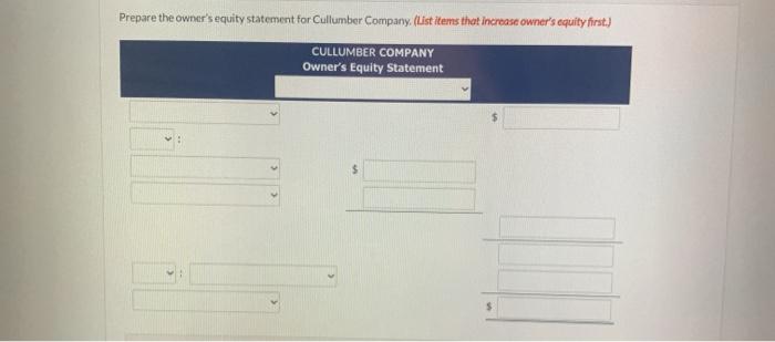solve for (a). Assets - Liabilities - Owner's equity - $31,080) Cullumber