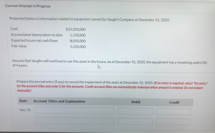  Current Attempt in Progress Presented below is information related to equipment