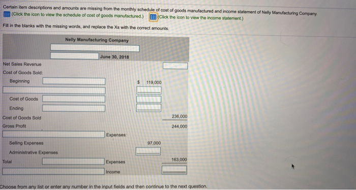  Certain item descriptions and amounts are missing from the monthly schedule