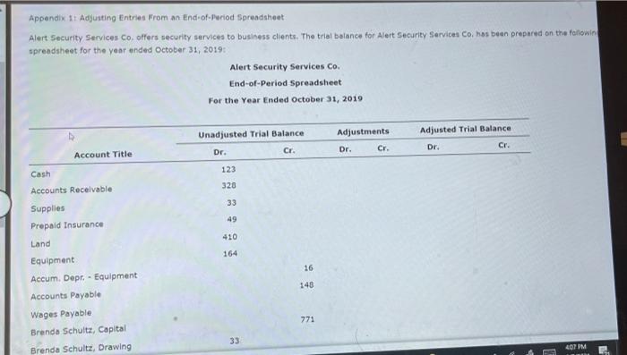  Appendix 11 Adjusting Entries from an End-of-Period Spreadsheet Alert Security Services