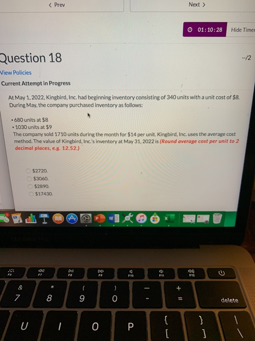  01:10:28 Hide Timer Question 18 --/2 View Policies Current Attempt in