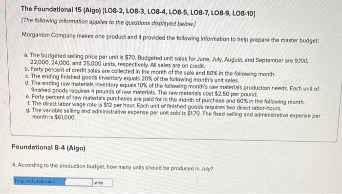 it provided the following information to help prepare the master budget: a.