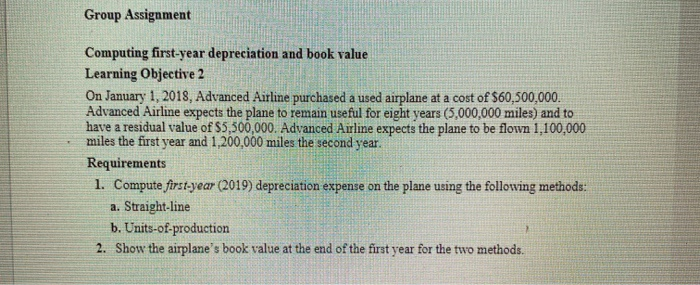 i need help solving this problem Group Assignment Computing first-year depreciation and